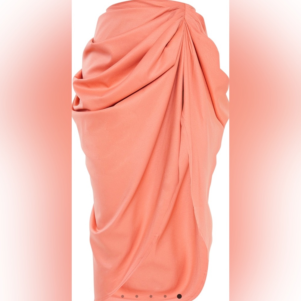 Peach ruched side midi skirt